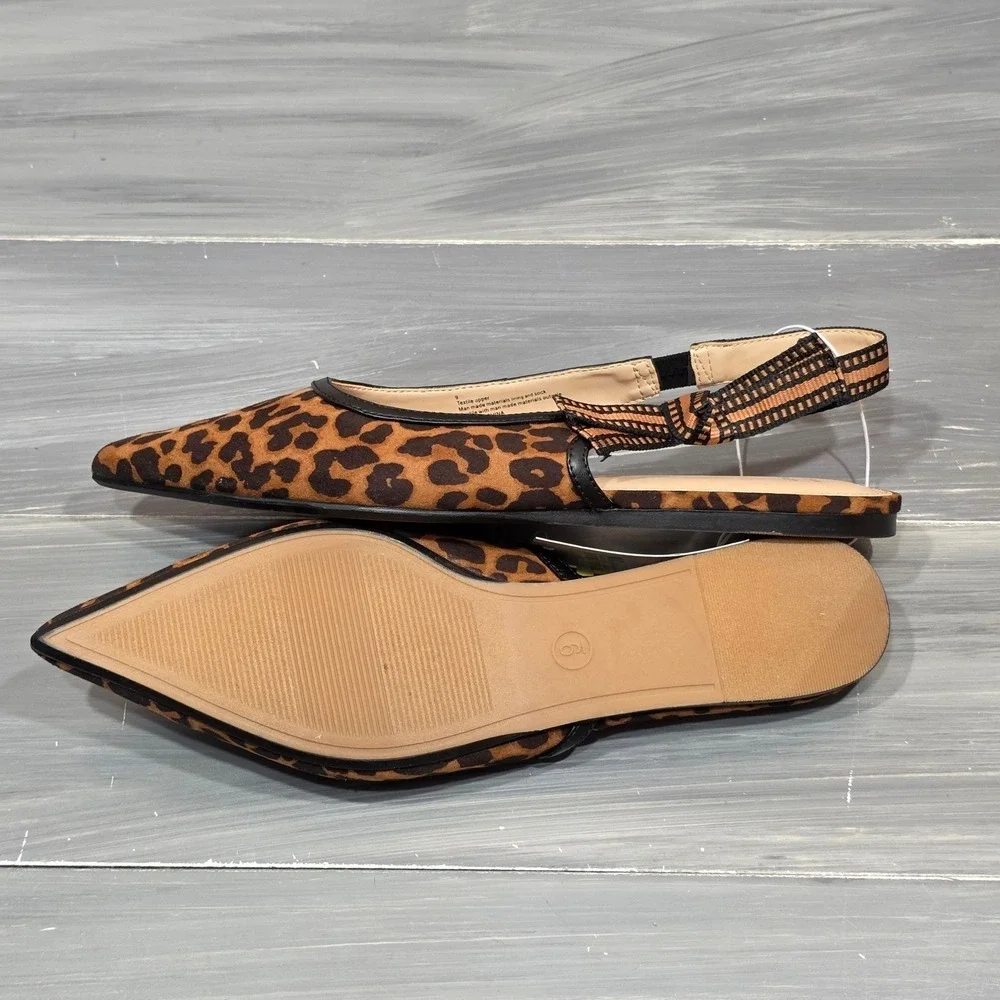 A New Day London Slingback Flats Leopard Print Pointed Toe Brown Black - Picture 9 of 11
